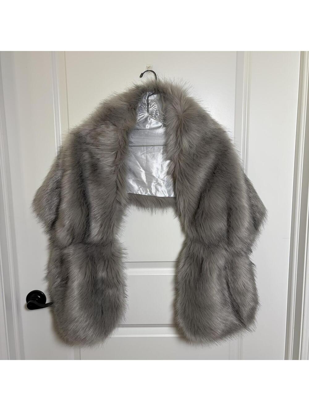 Yester Gray Faux Fur Stole with Satin Lining